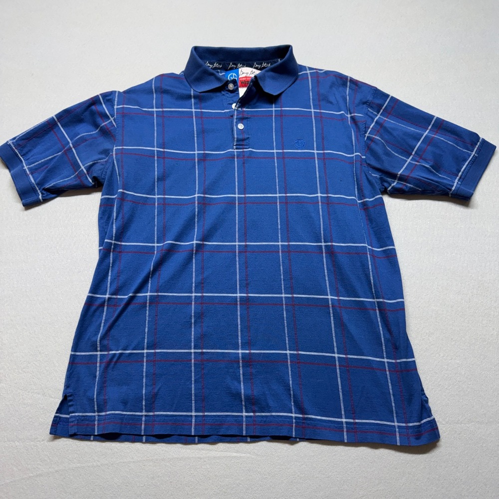 Wrangler George Strait Cowboy Cut Blue Plaid Polo Shirt Mens Medium MGS719M